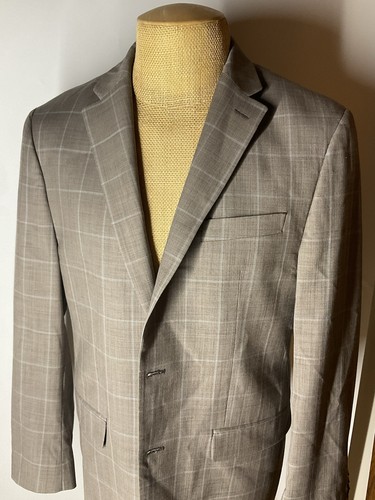 Michael Kors Blazer Uomo 42R Beige Lt Blu Plaid Cappotto Sportivo Giacca 2 Bottoni