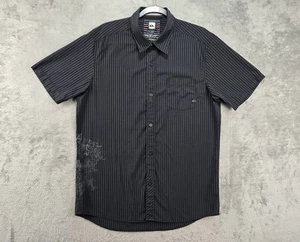 Quicksilver Mens Shirt L Short Sleeve Button Down Black Striped Embroidered Logo - Picture 1 of 24