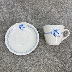Syracuse China Vintage Bluebird Cafe Tasse und Untertasse Logan Utah weiß mit blau - Bild 1 von 11