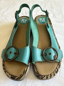 Fly London Tram Sandals Shoes 39 8 Blue Made In Portugal Leather **Near New** - Picture 1 of 11
