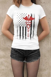 Damen USA Flagge Premium ringgesponnenes T-Shirt EMT Krankenschwestern Lives Matter Retro Vintage - Bild 1 von 7