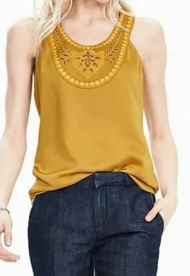 Banana Republic Satin & Lace Dark Gold Tank Top Size Small - Image 1 of 4