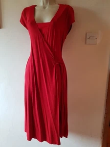 Wallis Red Stretchy Jersey Faux Wrap Dress 14 Free Red Top 16 - Picture 1 of 10