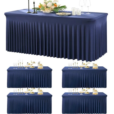 Paquete de 4 manteles de spandex azul marino para mesas rectangulares de 6 pies, arrugas F... Foto 1 de 4