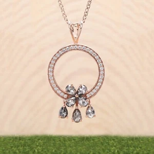 1.07 Ct Natural Pear Shape Diamond Pendant 14K Solid Rose Gold Silver Engagement - Picture 1 of 9