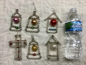 6 Antique Victorian feather tree Czech Mercury Glass Bead Christmas Ornaments - Picture 1 of 11