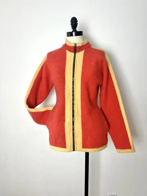 LOCHAVEN COLOR BLOCK 90s 1990’s Y2K Wool Knit Vintage Orange Yellow Sweater S 38 - Image 1 of 4