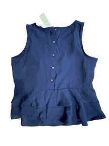 NWT Loft navy blue linen feel button peplum back shell sleeveless top S p - Picture 1 of 3