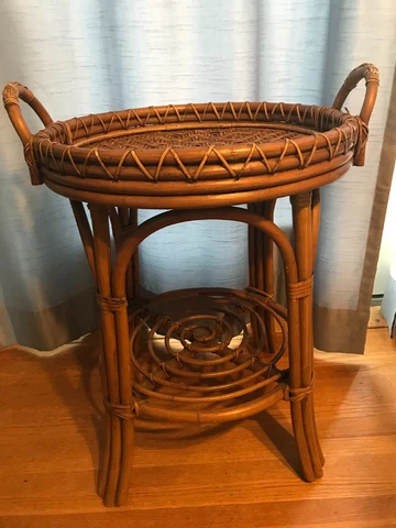 Vintage 2 Piece Boho Wicker Rattan Round Tray Top Table 20"  x  24" Cover
