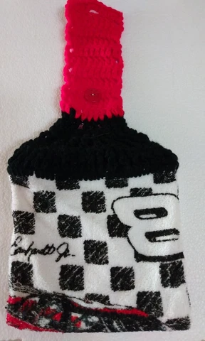 DALE EARNHARDT JR Hanging BAR / BBQ / KITCHEN Crocheted Black/RedTop TOWEL 20x16 Cover