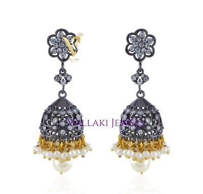 Antique Mayur Jali Stunnig Jhumka in 925 silver with 18k gold Rhodium hanging - Image 1 of 4