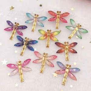 Resin Bling Dragonfly Flatback Rhinestone 1 Hole Ornaments DIY Bridal Applique - Picture 1 of 19