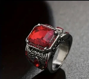 Men’s Red Glass Ring, Size 10, Stainless Steel - Picture 1 of 2