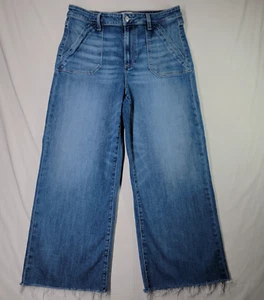 PAIGE Jeans Women's 31 Anessa High Rise Wide Leg Raw Hem Ankle Blue Jeans - Picture 1 of 24