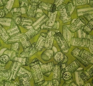 Perfectly Vintage BTY Dan Morris Quilting Treasures Wine Corks Green - Picture 1 of 3