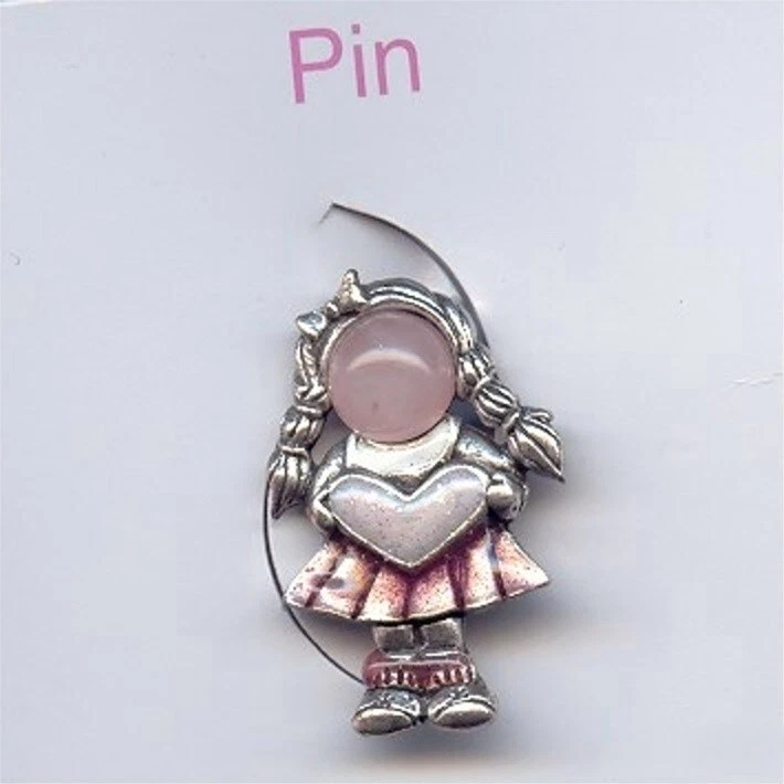 PIN NIÑA ESMALTE CARA CUARZO ROSA PLATA "HIJA" M35 Foto 1 de 1