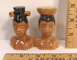 VINTAGE FIGURAL CERAMIC SALT & PEPPER SHAKERS NATIVE TRIBAL AFRICAN BOY & GIRL - Picture 1 of 12