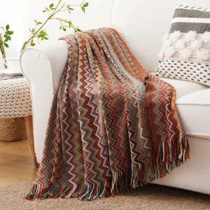 BATTILO HOME Boho Throw Blanket ,Rust Red Throw Blankets for Couch Bed Sofa - Picture 1 of 12