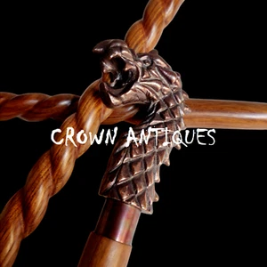 Walking Stick Designer Dragon Head Victorian Cane Vintage Brass Handle Wooden - Picture 1 of 8