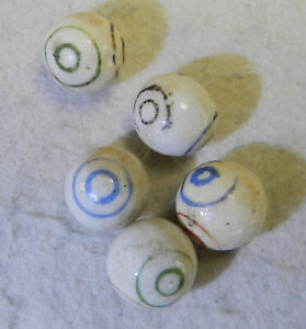 #16541m Vintage Group of 5 Small Bull's Eye China Marbles .54 to .57 Inches