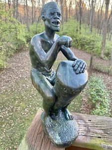 African Shona Art Sculpture Serpentine Stone Zimbabwe Tribal Elder Drummer - Picture 1 of 12