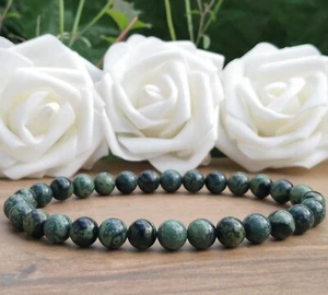 Green Crocodile Jasper Stone Bead Stretch Bracelet, 8mm Natural Kambaba Jasper - Picture 1 of 8
