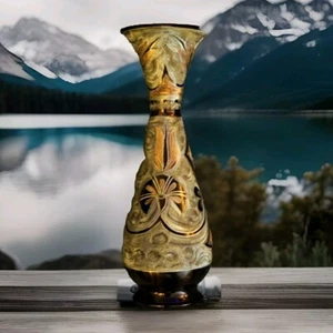 Copper Etched Engraved Tri-color bud vase 6.25 In Tall - Picture 1 of 5