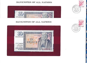 Banknotes of all Nations Iceland 1981 10 Kronur UNC P-48a.3 sig 42 2 Consecutive - Picture 1 of 3