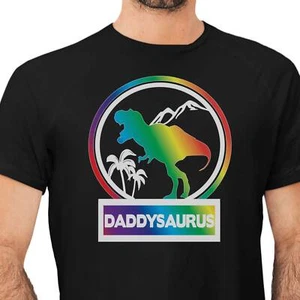 RAINBOW DADDYSAURUS T-Rex T-Shirt Dino Fun Fathers Day T-Shirt Dads Gift Present - Picture 1 of 3