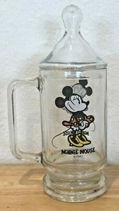 DISNEY MINNIE MOUSE DRINKING GLASS CUP MUG STEIN WITH RARE LID COVER - Picture 1 of 9