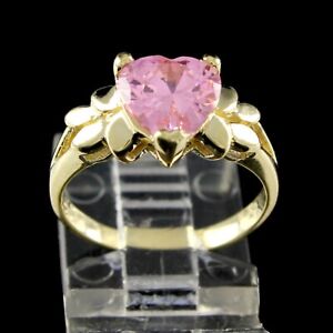 Estate Heart Shaped Pink Sapphire 14K Solid Yellow Gold Promise Ring