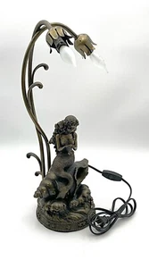 MERMAID SITTING ON A SHELL HOLDING A STARFISH TABLE LAMP 19" TALL BRONZE - Picture 1 of 11