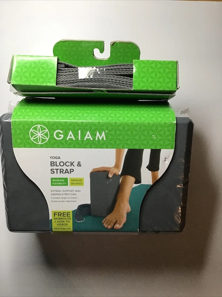 Gaiam Yoga Strap and Foam Block Combo Gray