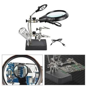 Dritte Hand mit Lupe Löt und Montagehilfe Löthalter Lötlupe LED Lampe USB Kabel - Bild 1 von 13