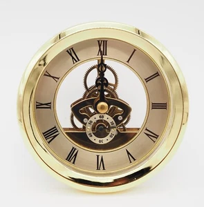 Skeleton Insert Clock Movement NEW Quartz Battery Fit Up 4 1/16" Gold Roman Dial - Picture 1 of 2