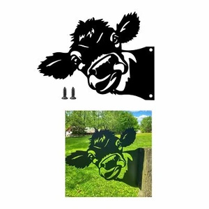 Yungeln Peeping Cow Metal Art Farm Garden Decor Garden Fence Decoration Outdo... - Picture 1 of 6