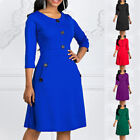 Womens 3/4 Sleeve A-line Midi Dress Solid Career Cocktail Party Business Office~