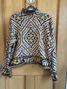 anthropologie contrast design mock neck pullover sweatshirt size medium - Picture 1 of 5