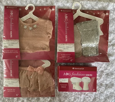 American Girl Doll Frosty Frills Collection Top Skirt Tights Leggings Boots New - Image 1 of 4