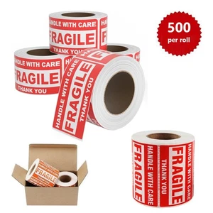 Pegatinas frágiles de 2′′x3′′ 3′′x5′′ mango de 500/rollos con advertencia de cuidado etiquetas frágiles EE. UU. - Imagen 1 de 12