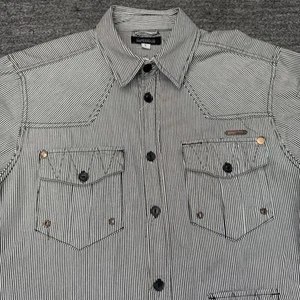 Delf Trading Imperious Jean Shirt Men Large Hickory Railroad Denim Y2K Workwear - Picture 1 of 11