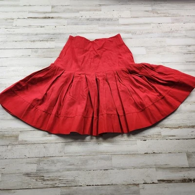 Ralph Lauren Skirt 2 Red Pleated Fit Flare Cotton High Waist Circle BLACK LABEL - Image 1 of 4