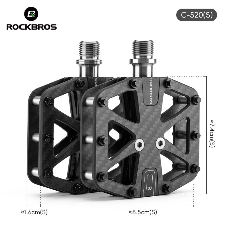 ROCKBROS MTB Road Bike Pedals Carbon Fiber 3 Bearing Lightweight Non-Slip 9/16"