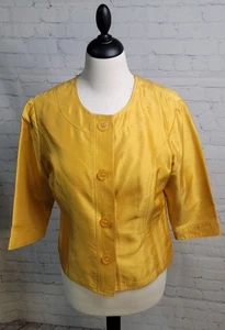 Coldwater Creek Damen Petite 3/4 Ärmel Knopf Jacke Gr. P10 Gelb Old Money - Bild 1 von 7