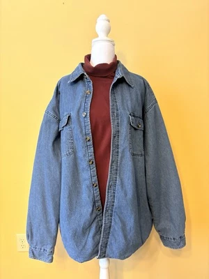 Arrow Blue Jean Co VTG  90s Denim Shirt Jacket 2XL Fleece Lined Shacket Blue 90s - Image 1 of 4