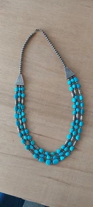 Vintage Indianer blaue Edelsteine Türkis und Silber Perlenkette - Bild 1 von 6