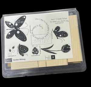 Stampin' Up Garden Whimsy Rubber Stamp Set 8-Piece Wood Mount - Picture 1 of 2