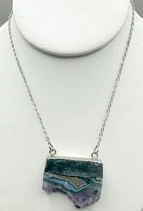Amethyst Quartz Natural Gemstone Necklace Stainless 26" - Picture 1 of 8