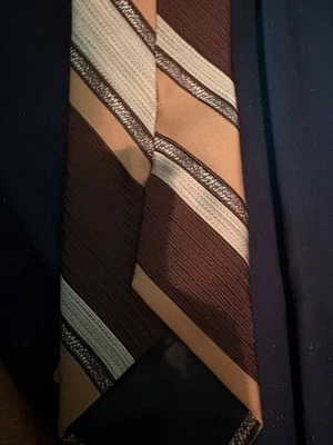 Wemlon By Wembley Vintage Mens Brown and  Yellow Striped Tie - Image 1 of 2
