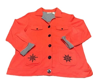 Breckenridge Sunkist Orange Nautical Button Up Cardigan Sweater Women’s Plus 1X - Picture 1 of 9